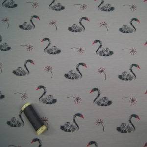 Grey Swan Print Stretch Jersey Fabric